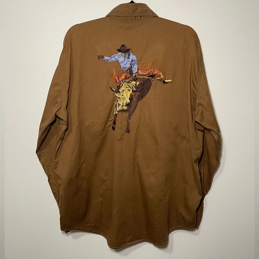Western Express Men’s Brown Rodeo bullrider Embroidered shirt in L - Picture 1 of 9